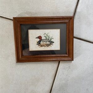 Vintage duck needlepoint art wall hanging framed décor